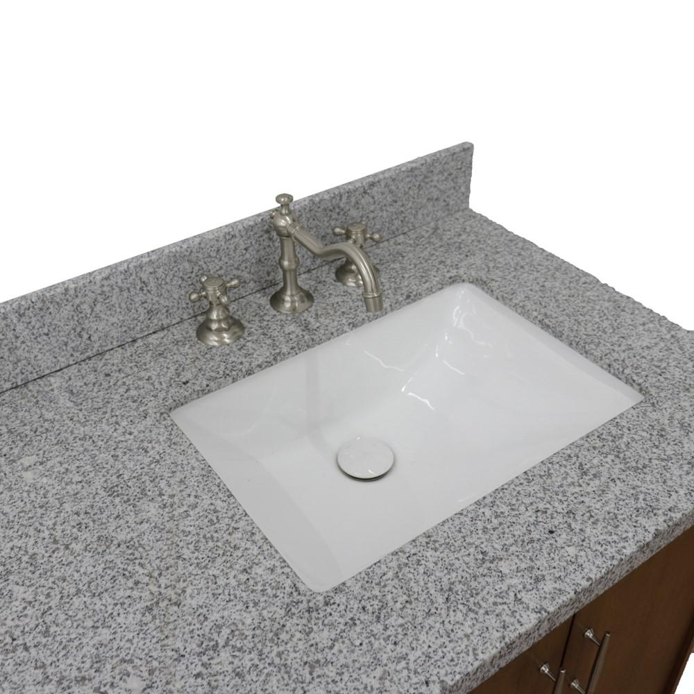 61 Double sink vanity in Walnut finish with Gray granite and rectangle sink. Picture 14
