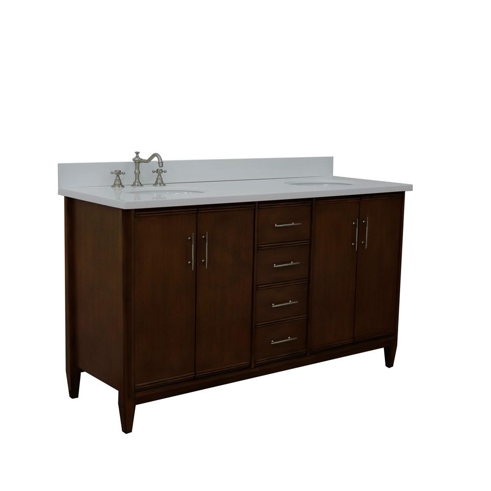 61 Double sink vanity in Walnut finish with White quartz and oval sink. Picture 8