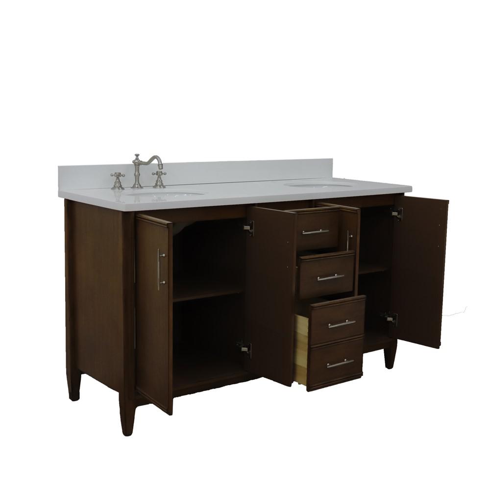 61 Double sink vanity in Walnut finish with White quartz and oval sink. Picture 9