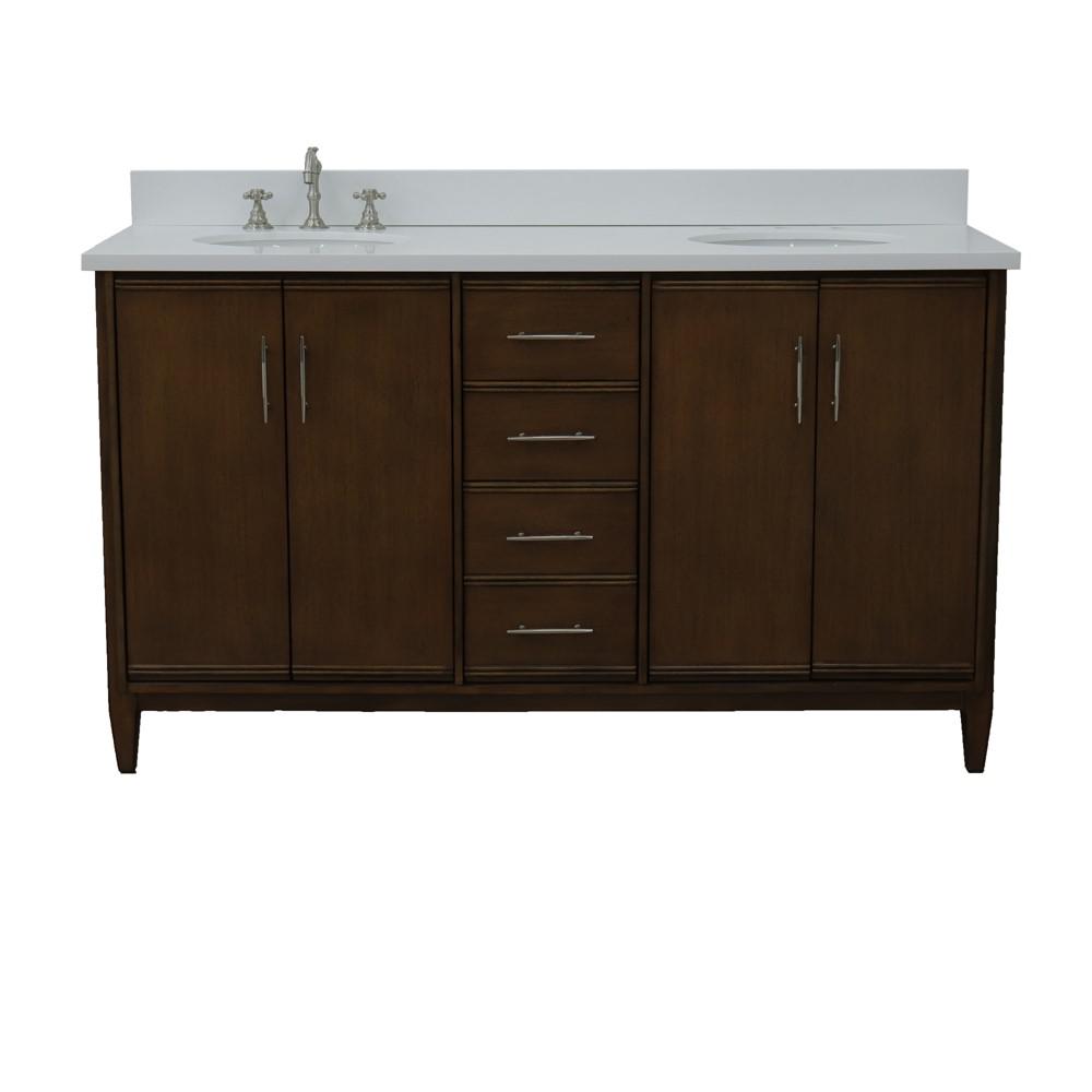 61 Double sink vanity in Walnut finish with White quartz and oval sink. Picture 10