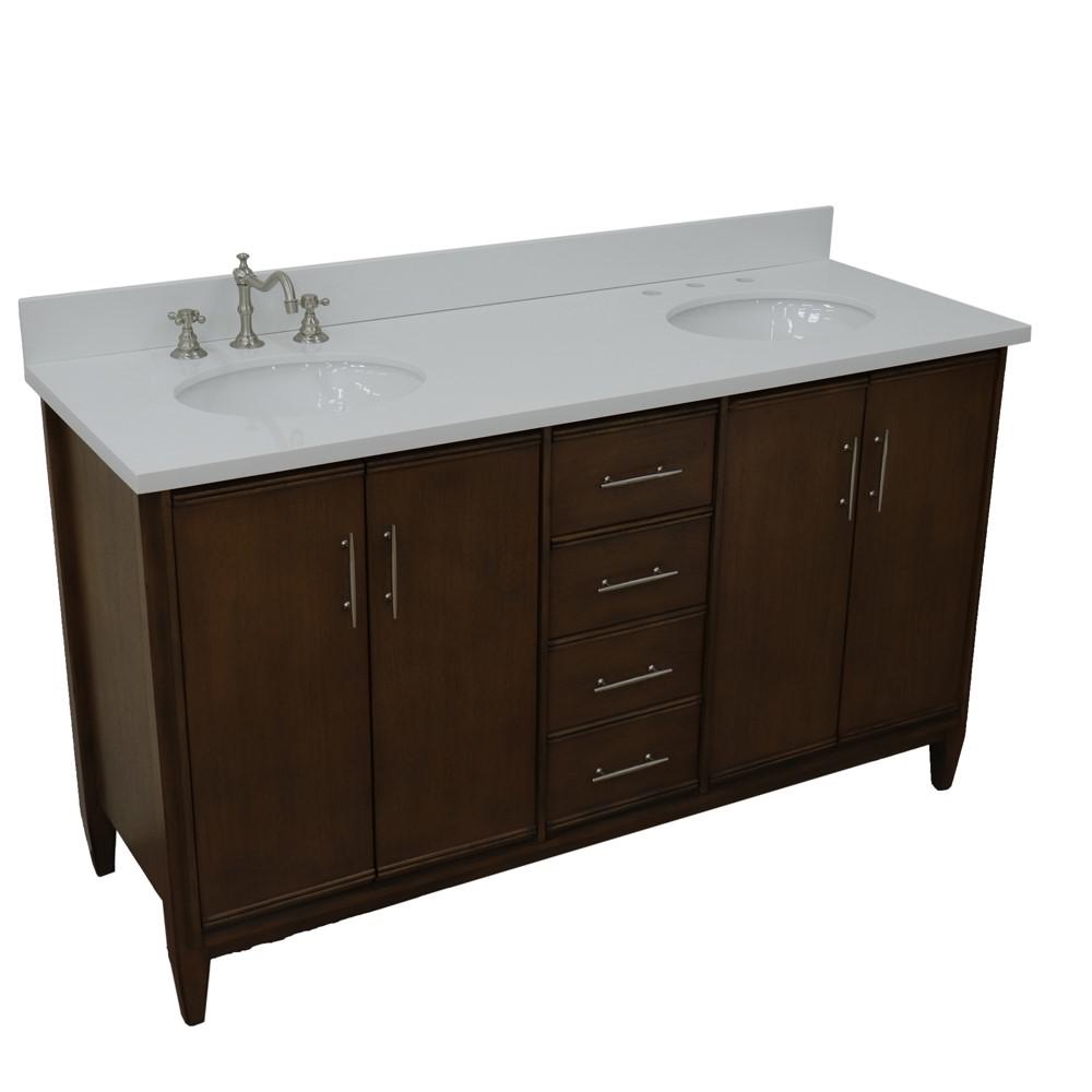 61 Double sink vanity in Walnut finish with White quartz and oval sink. Picture 12