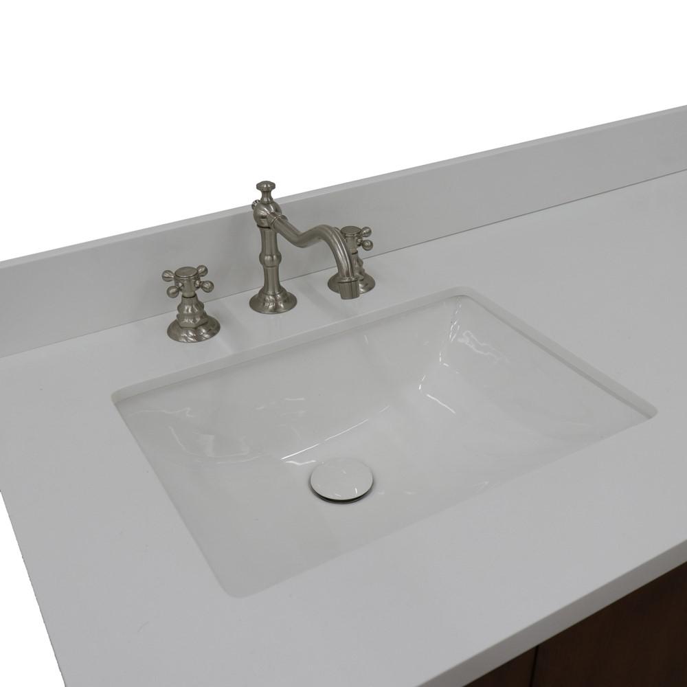 61 Double sink vanity in Walnut finish with White quartz and rectangle sink. Picture 14