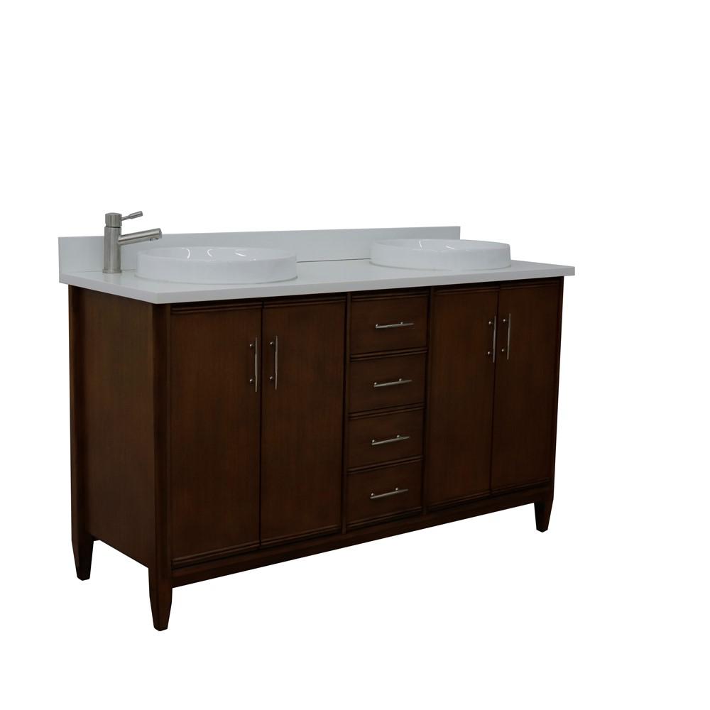 61 Double sink vanity in Walnut finish with White quartz and rectangle sink. Picture 25