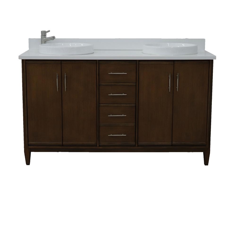 61 Double sink vanity in Walnut finish with White quartz and rectangle sink. Picture 26