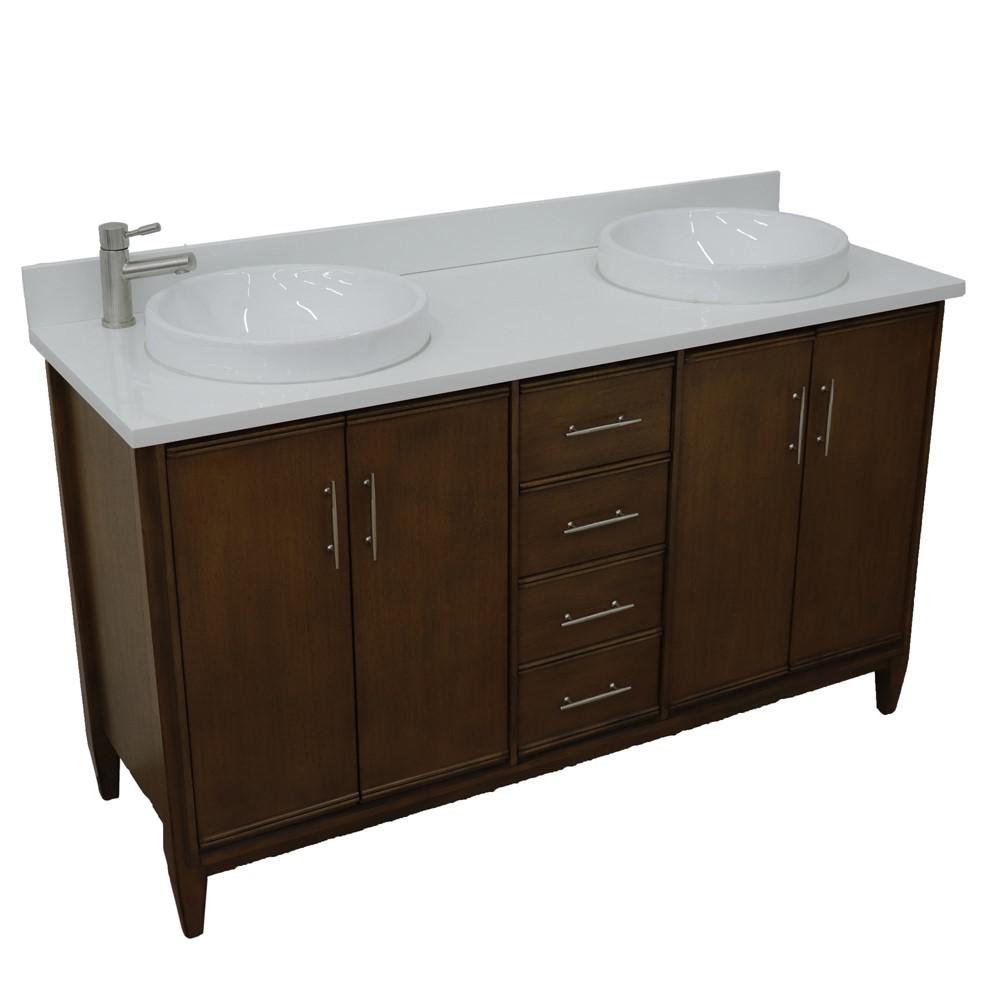 61 Double sink vanity in Walnut finish with White quartz and rectangle sink. Picture 28