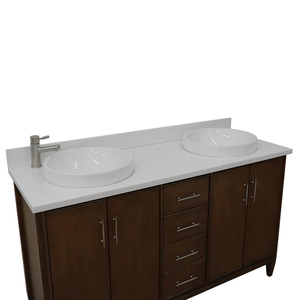 61 Double sink vanity in Walnut finish with White quartz and rectangle sink. Picture 29