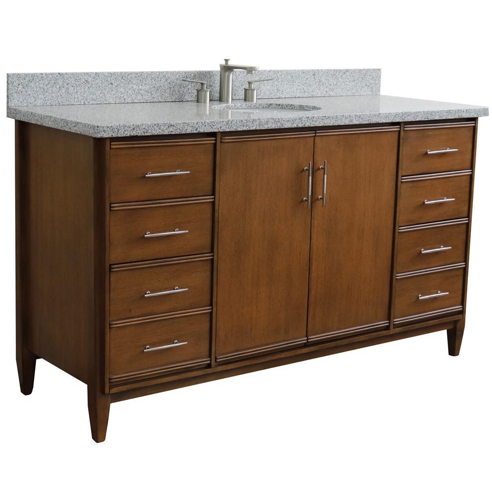 61 Single sink vanity in Walnut finish with Gray granite and oval sink. Picture 5