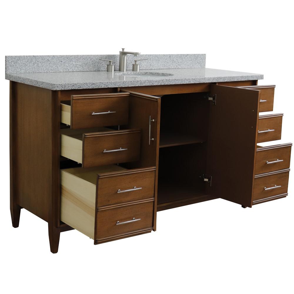 61 Single sink vanity in Walnut finish with Gray granite and oval sink. Picture 6