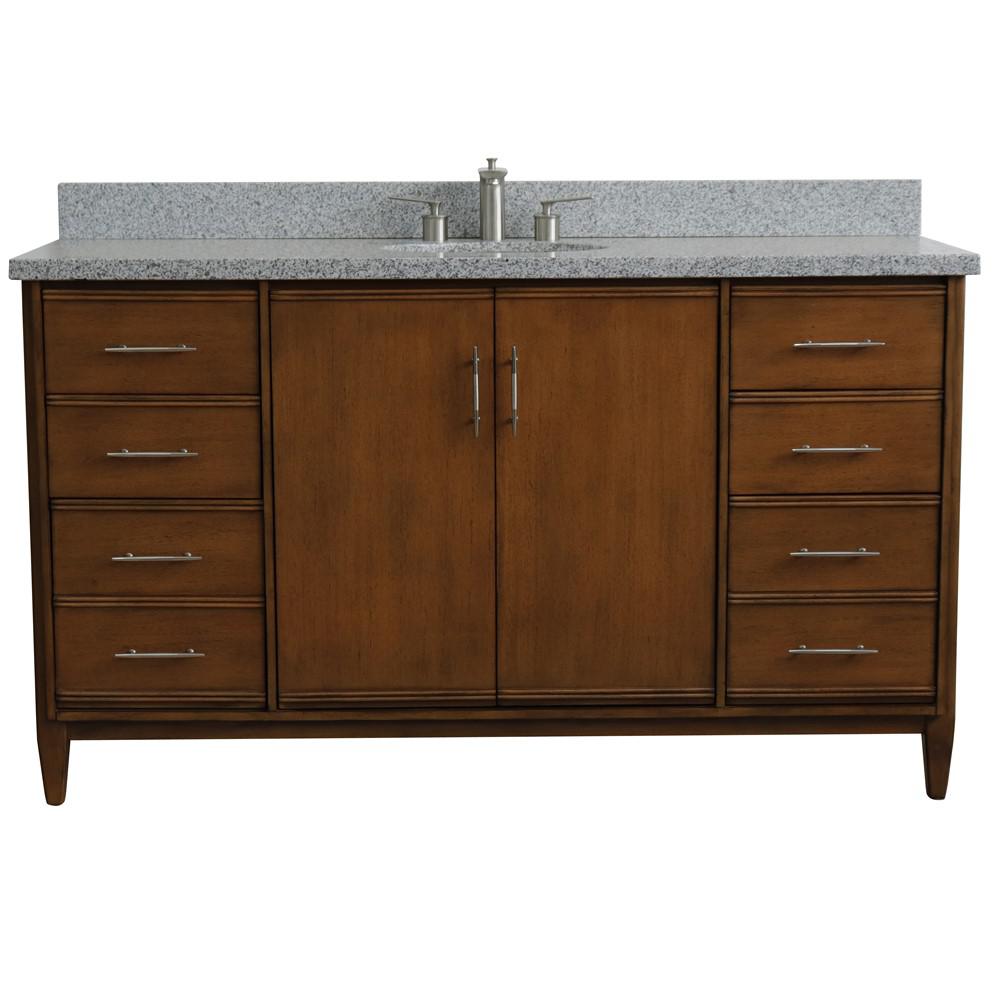 61 Single sink vanity in Walnut finish with Gray granite and oval sink. Picture 7