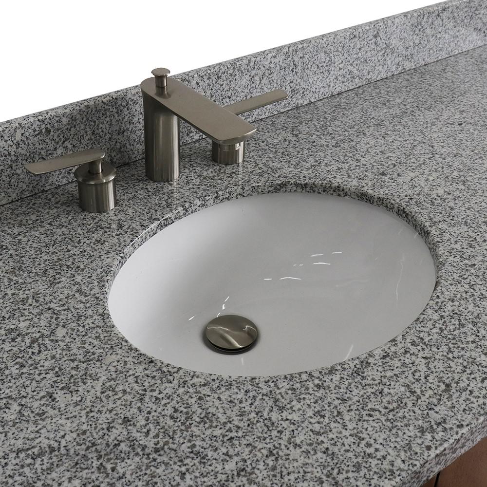 61 Single sink vanity in Walnut finish with Gray granite and oval sink. Picture 8