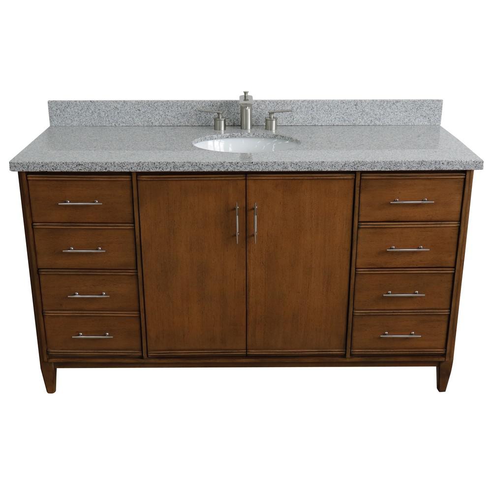 61 Single sink vanity in Walnut finish with Gray granite and oval sink. Picture 10