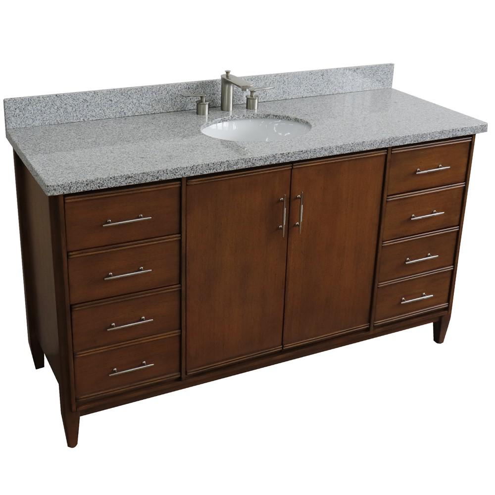 61 Single sink vanity in Walnut finish with Gray granite and oval sink. Picture 11