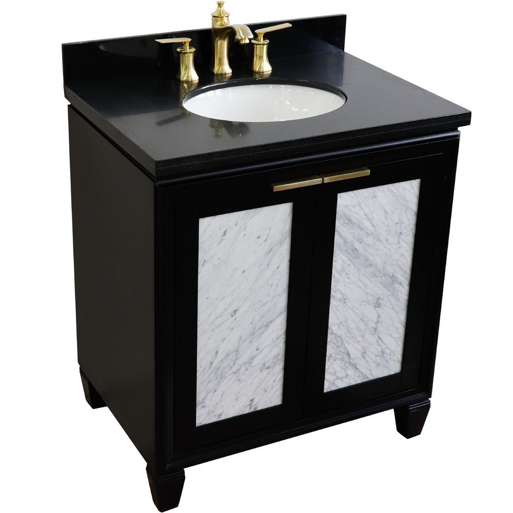 31 Single sink vanity in Black finish with Black galaxy granite with oval sink. Picture 10