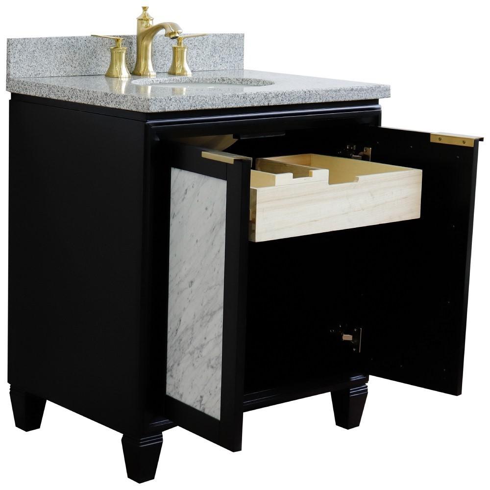 31 Single sink vanity in Black finish with Gray granite with oval sink. Picture 6