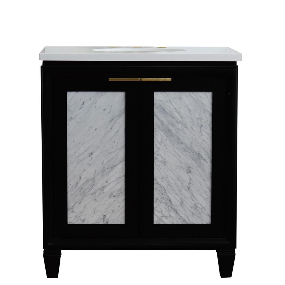 31 Single sink vanity in Black finish with White quartz with oval sink. Picture 4