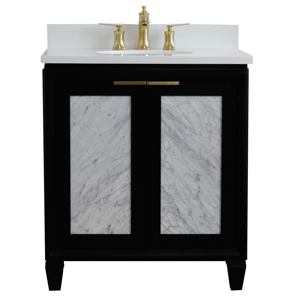 31 Single sink vanity in Black finish with White quartz with oval sink. Picture 6