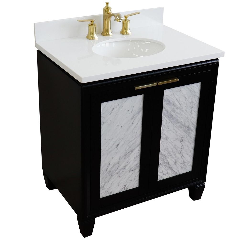 31 Single sink vanity in Black finish with White quartz with oval sink. Picture 9
