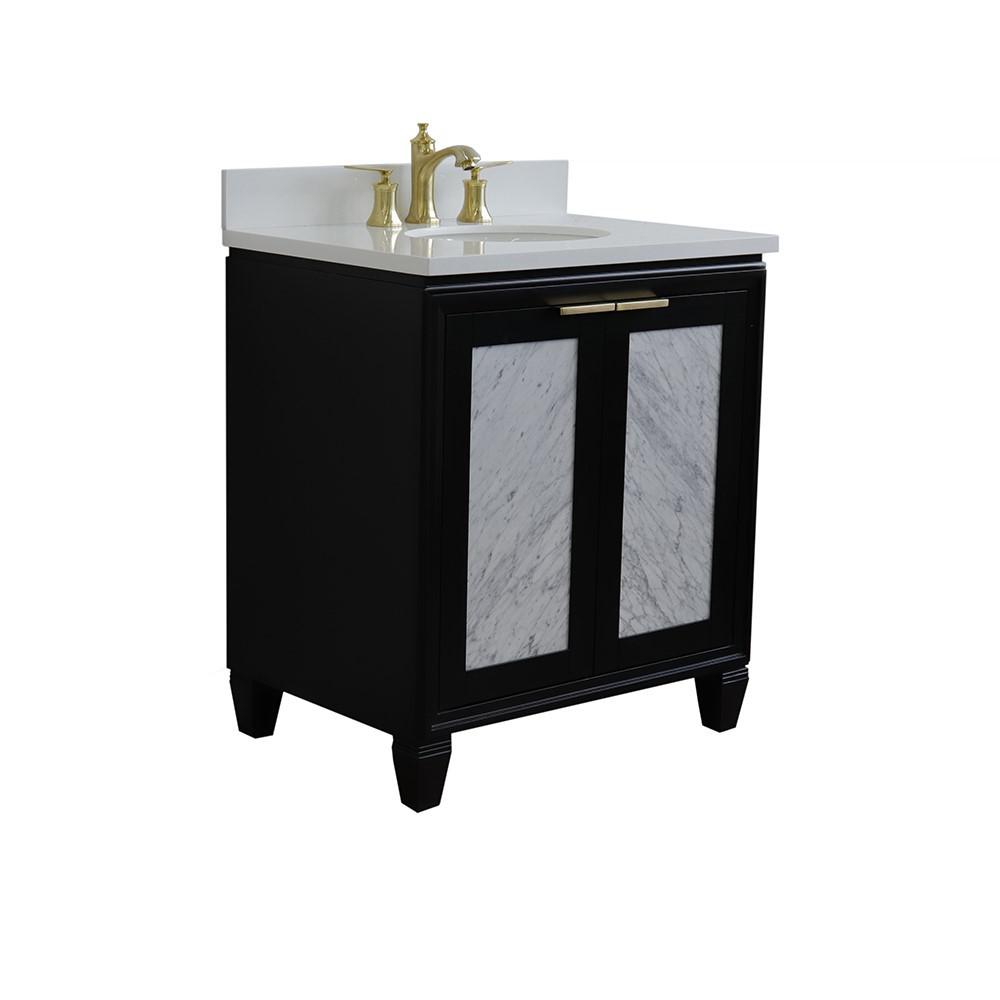 31 Single sink vanity in Black finish with White quartz with oval sink. Picture 1