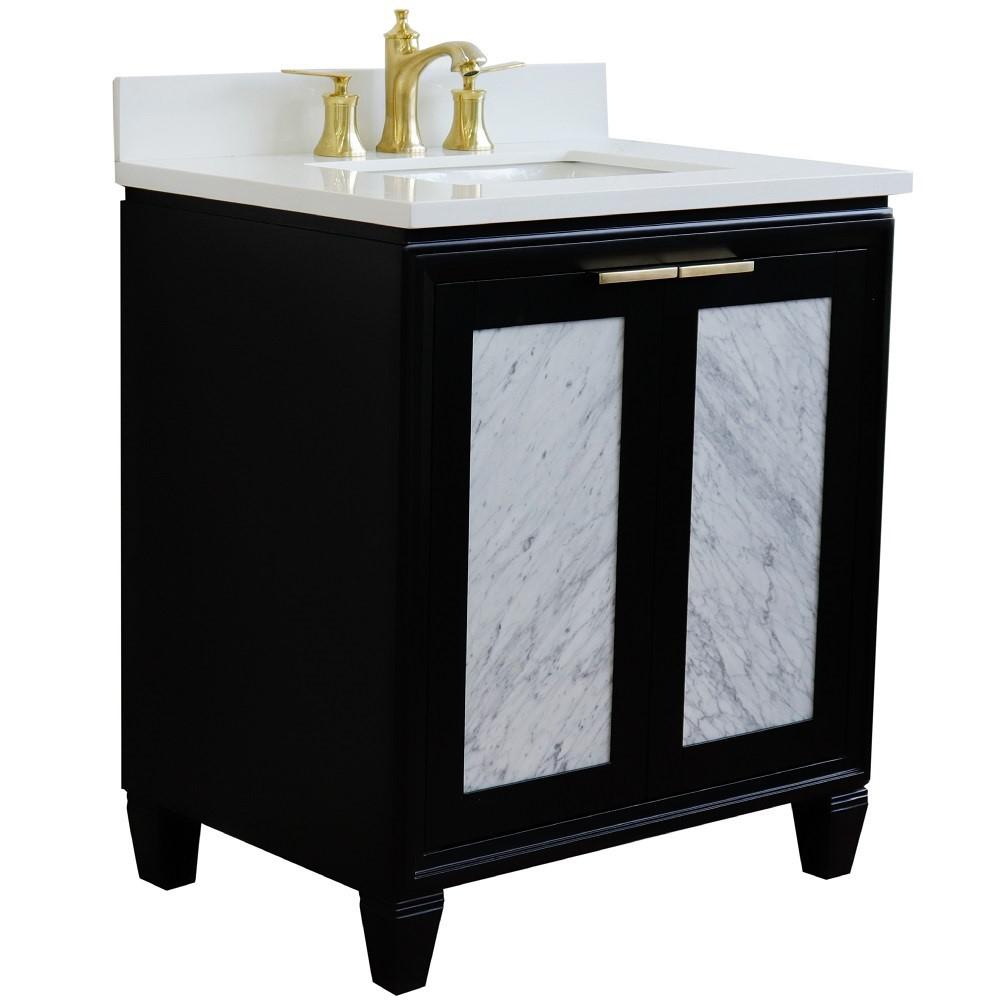 31 Single sink vanity in Black finish with White quartz with rectangle sink. Picture 3