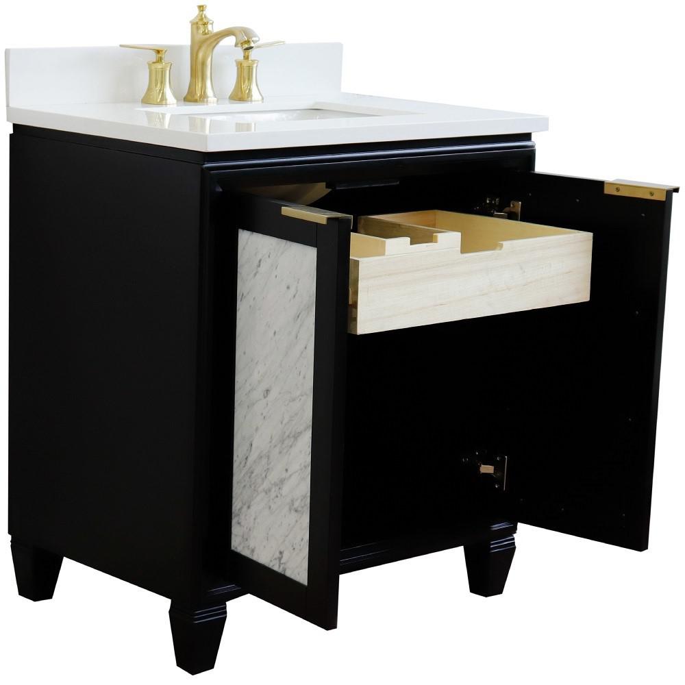 31 Single sink vanity in Black finish with White quartz with rectangle sink. Picture 6