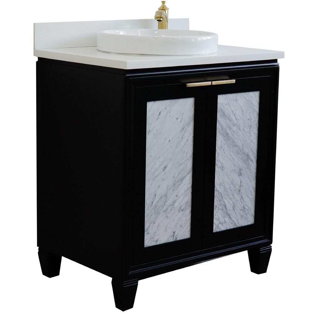 31 Single sink vanity in Black finish with White quartz with rectangle sink. Picture 15