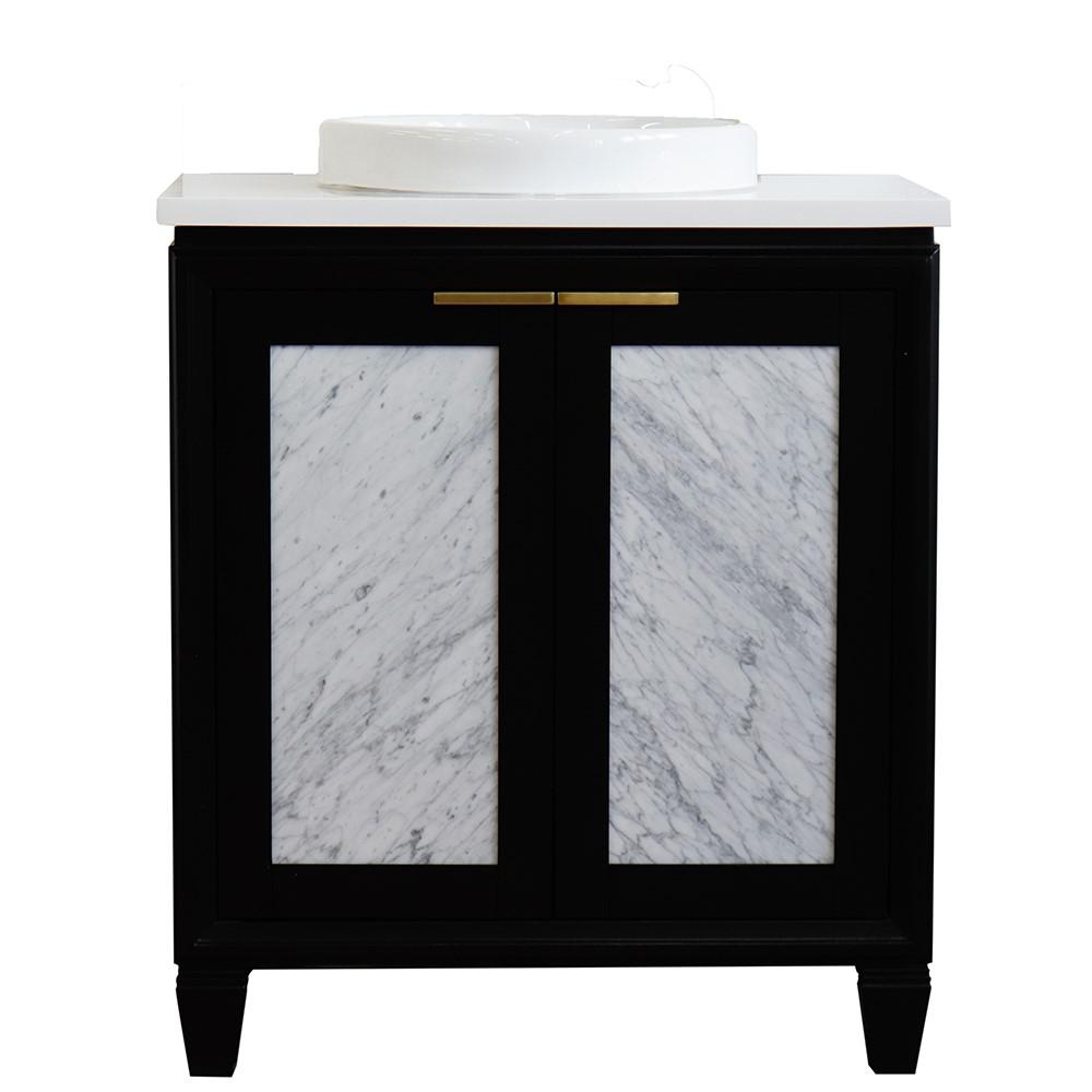 31 Single sink vanity in Black finish with White quartz with rectangle sink. Picture 16