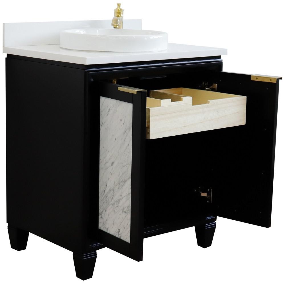 31 Single sink vanity in Black finish with White quartz with rectangle sink. Picture 18