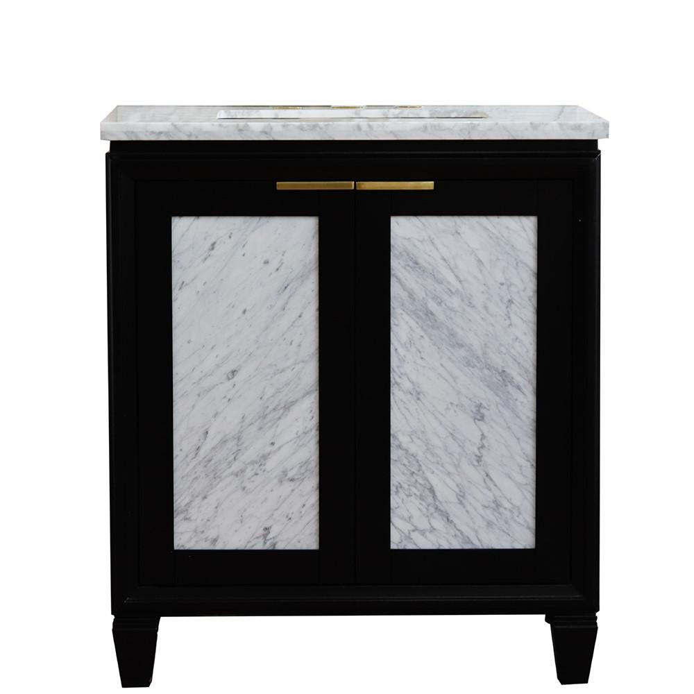 Single sink vanity in Black with White Carrara marble with rectangle sink. Picture 4