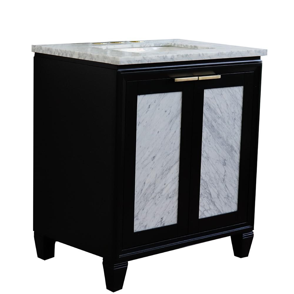 Single sink vanity in Black with White Carrara marble with rectangle sink. Picture 5