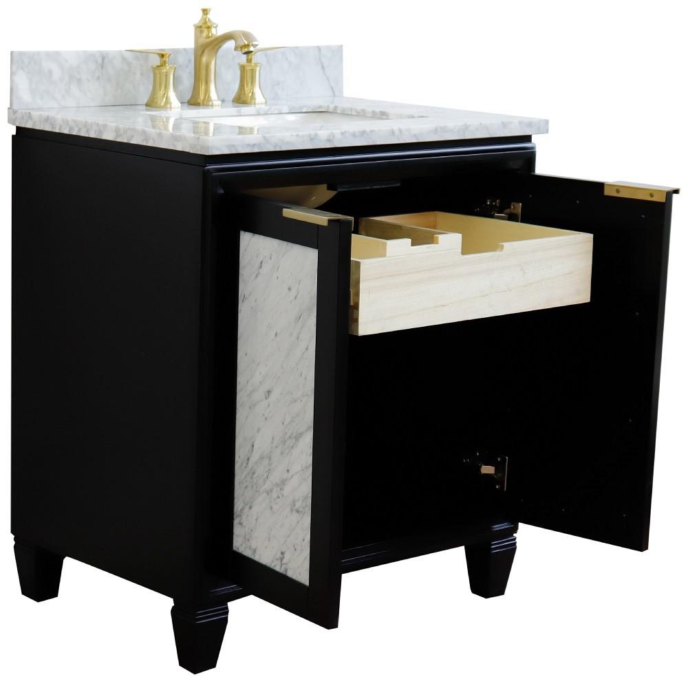 Single sink vanity in Black with White Carrara marble with rectangle sink. Picture 6