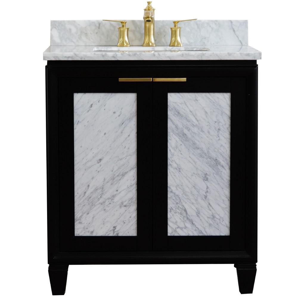 Single sink vanity in Black with White Carrara marble with rectangle sink. Picture 7