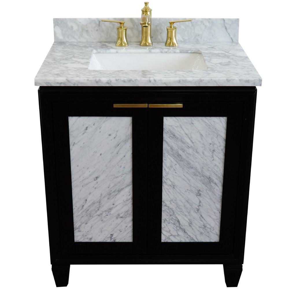 Single sink vanity in Black with White Carrara marble with rectangle sink. Picture 9