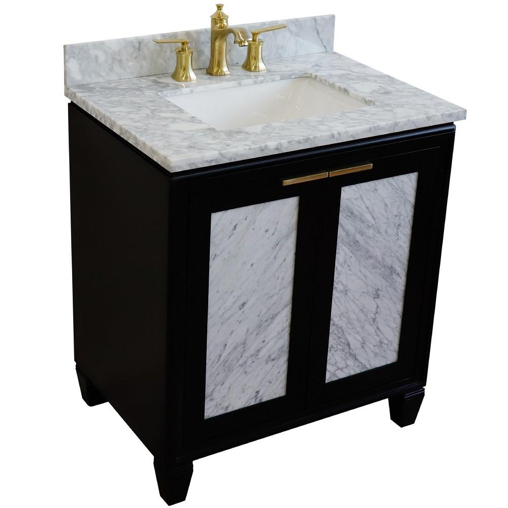 Single sink vanity in Black with White Carrara marble with rectangle sink. Picture 10
