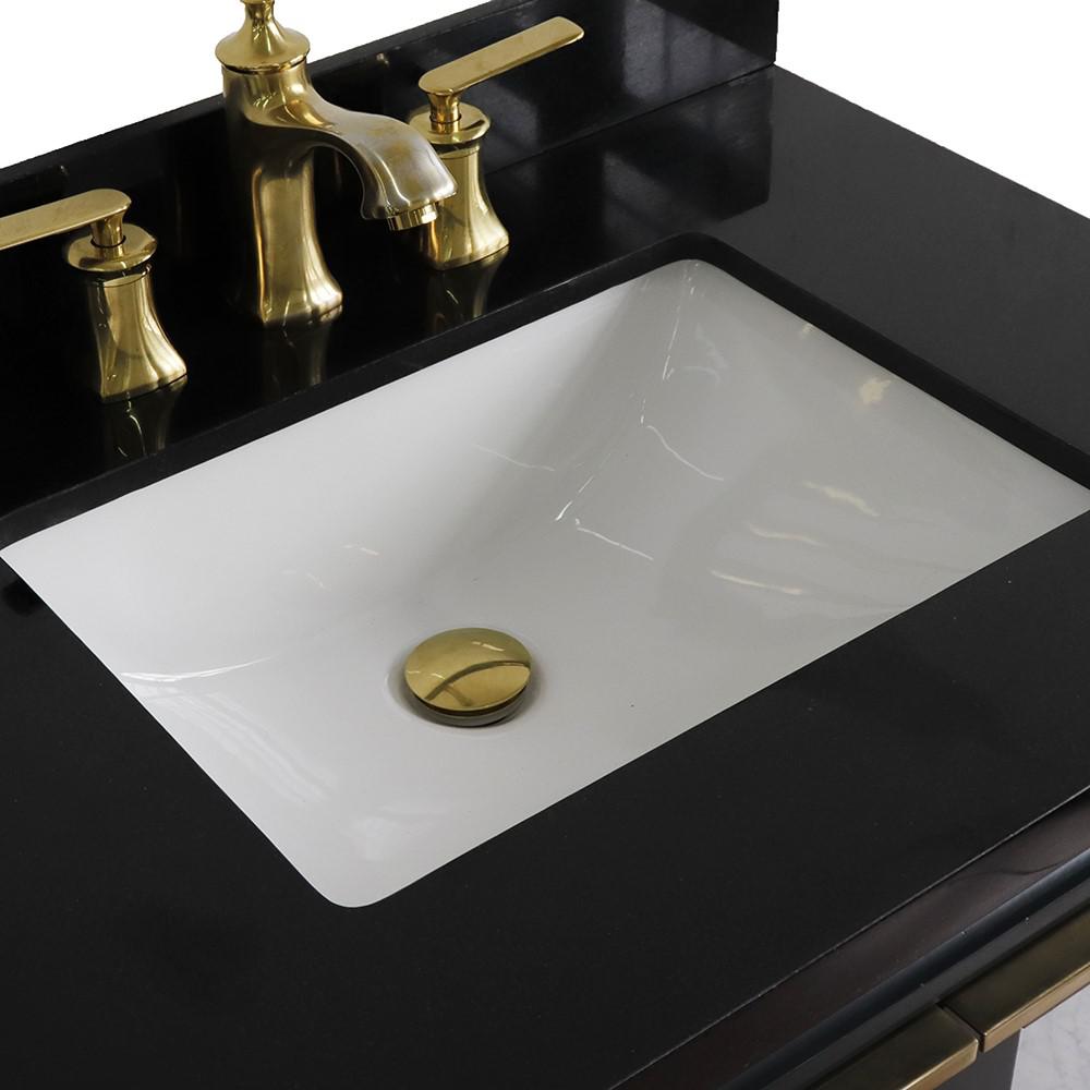 Single sink vanity in Gray with Black galaxy granite with rectangle sink. Picture 9