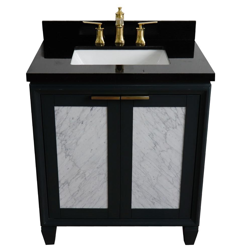 Single sink vanity in Gray with Black galaxy granite with rectangle sink. Picture 11