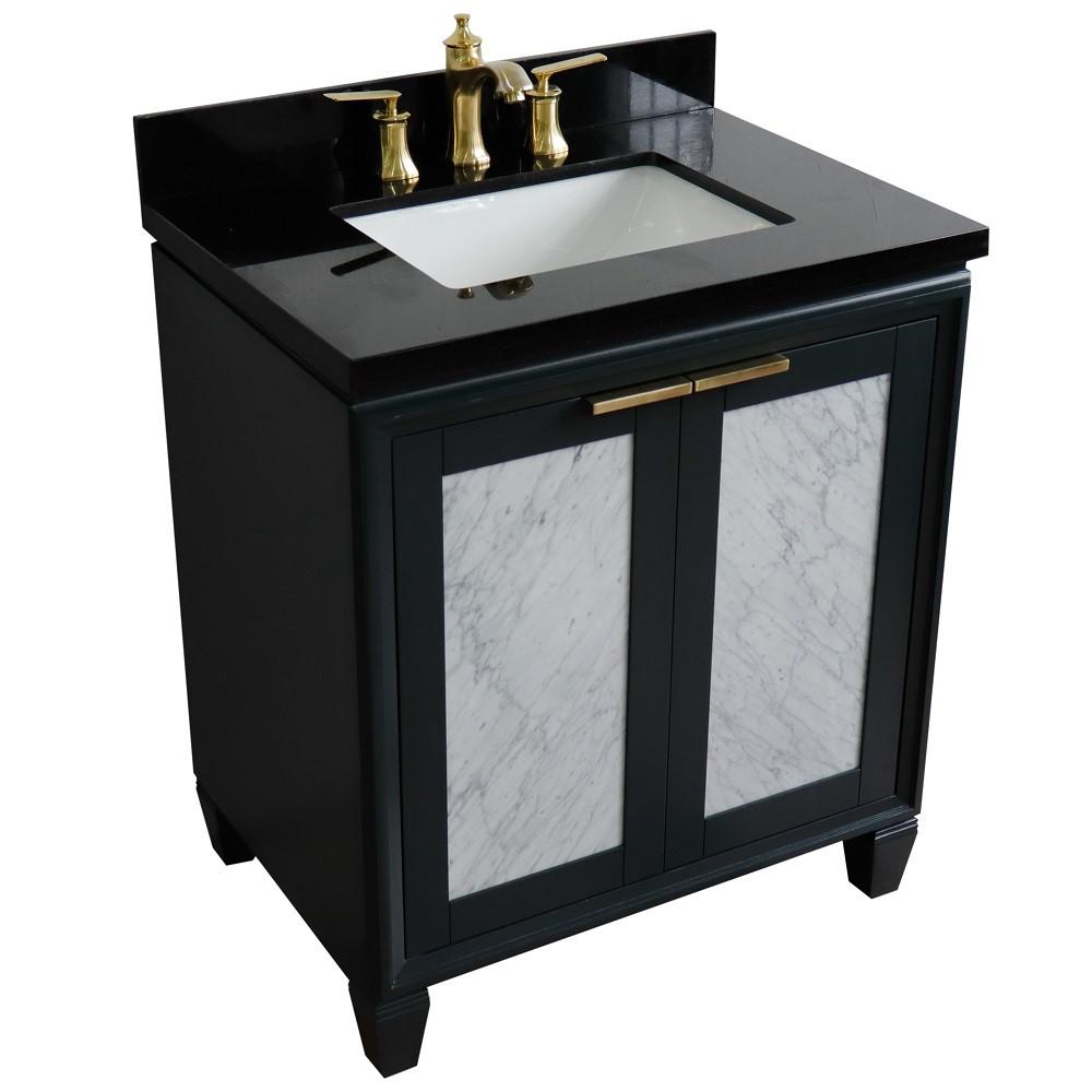 Single sink vanity in Gray with Black galaxy granite with rectangle sink. Picture 12