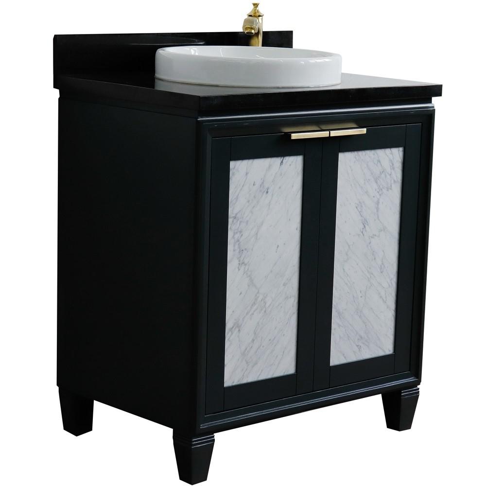 Single sink vanity in Gray with Black galaxy granite with rectangle sink. Picture 16