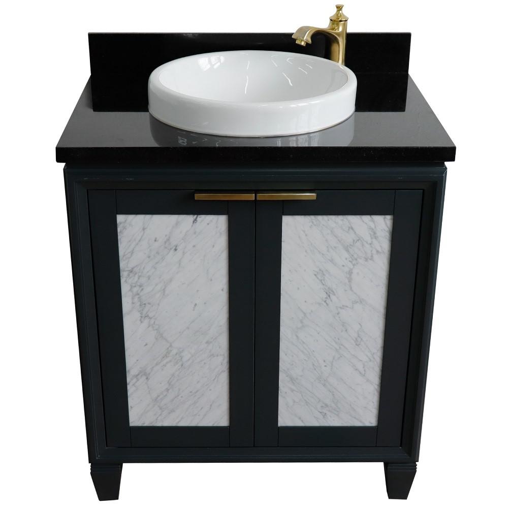 Single sink vanity in Gray with Black galaxy granite with rectangle sink. Picture 24