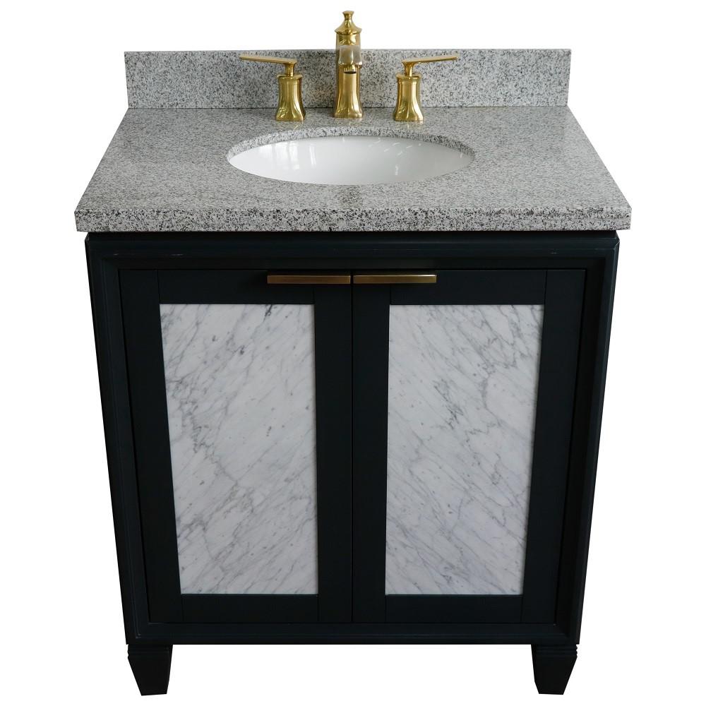 31 Single sink vanity in Dark Gray finish with Gray granite with oval sink. Picture 11