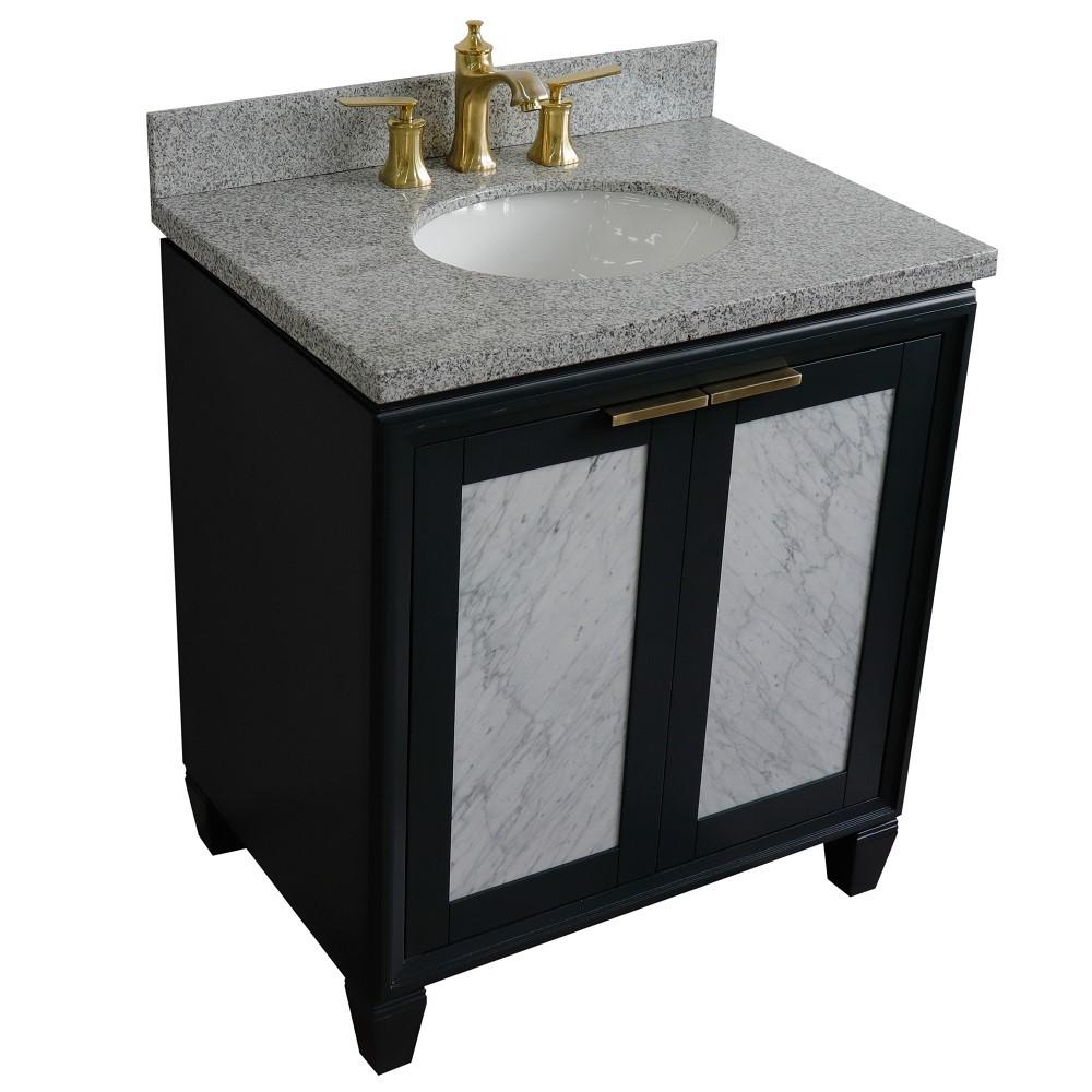 31 Single sink vanity in Dark Gray finish with Gray granite with oval sink. Picture 12