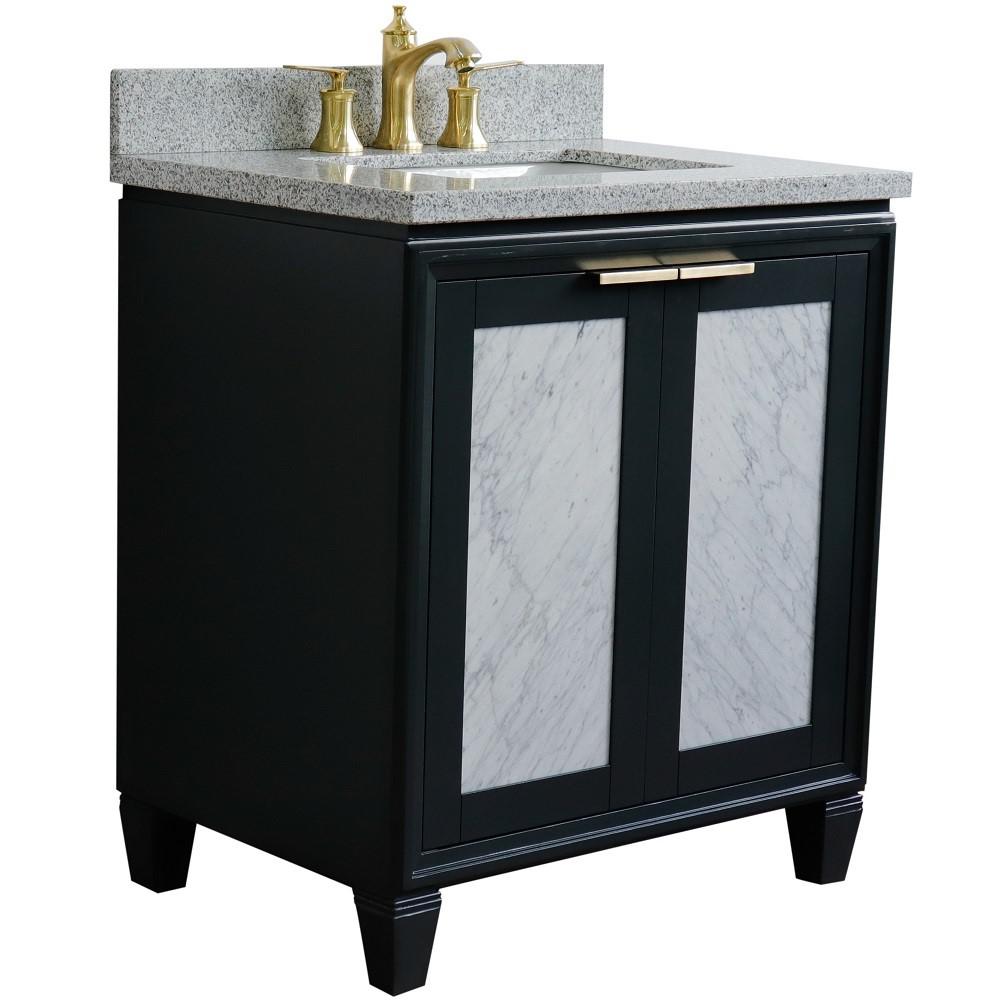 31 Single sink vanity in Dark Gray finish with Gray granite with rectangle sink. Picture 3