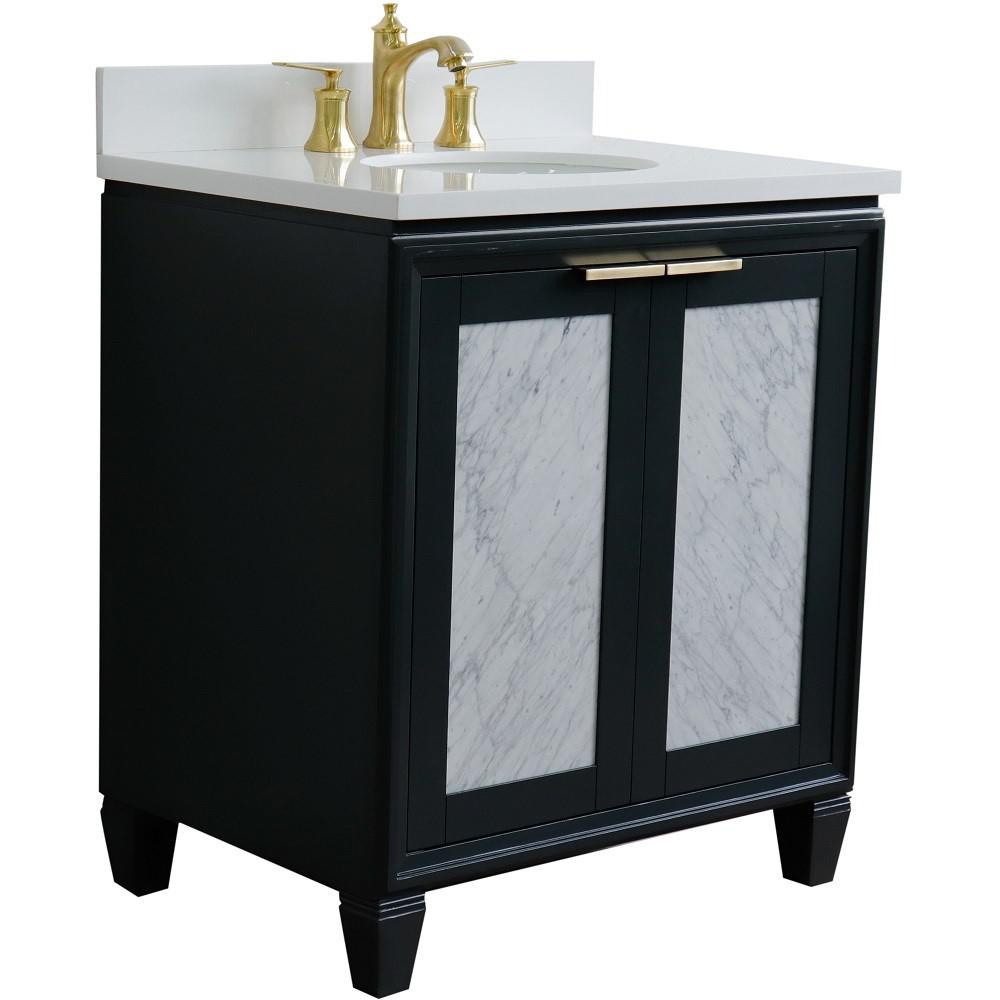 31 Single sink vanity in Dark Gray finish with White quartz with oval sink. Picture 3