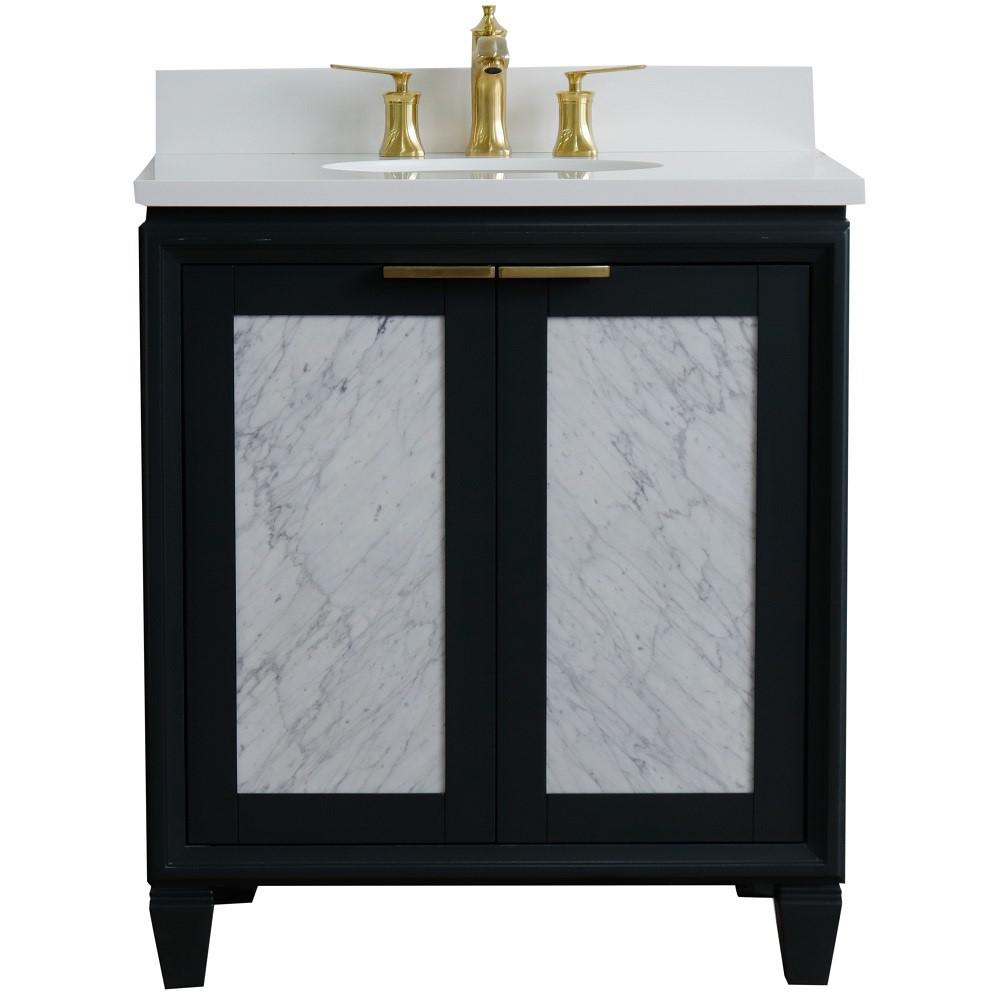 31 Single sink vanity in Dark Gray finish with White quartz with oval sink. Picture 7
