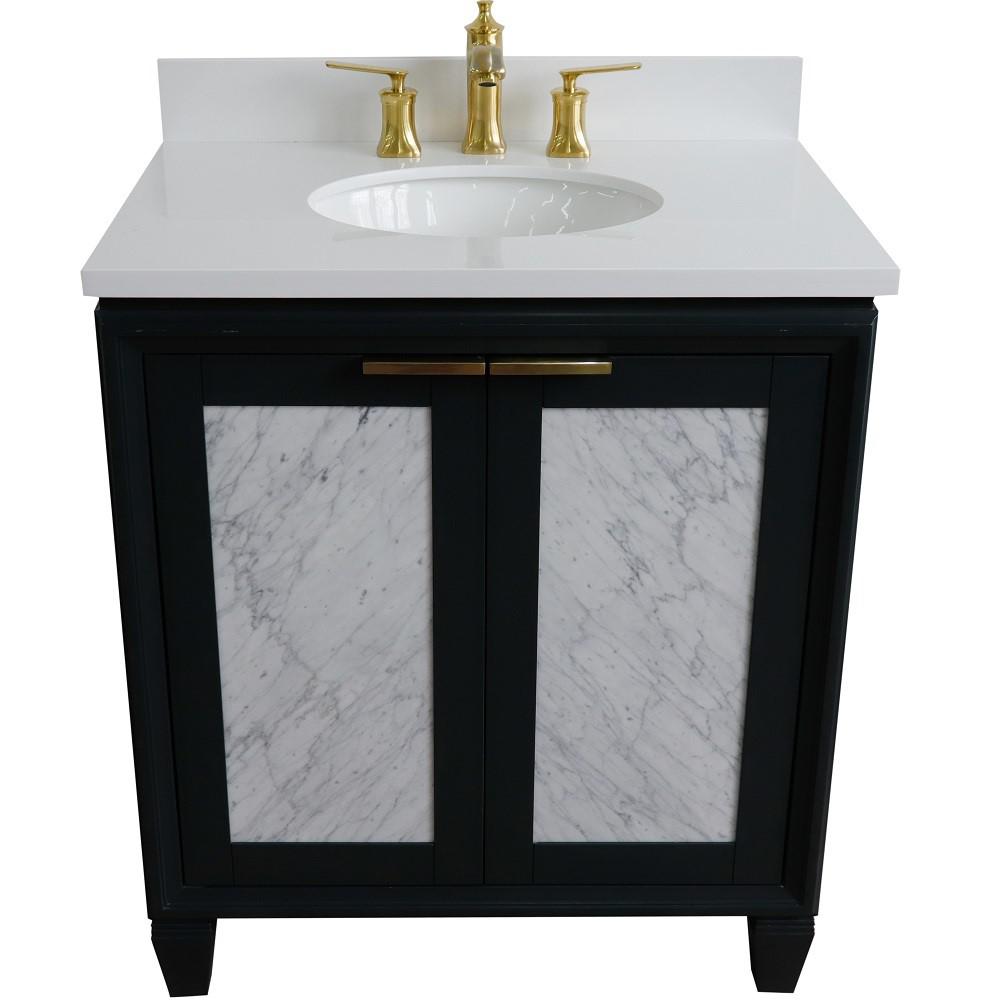 31 Single sink vanity in Dark Gray finish with White quartz with oval sink. Picture 9