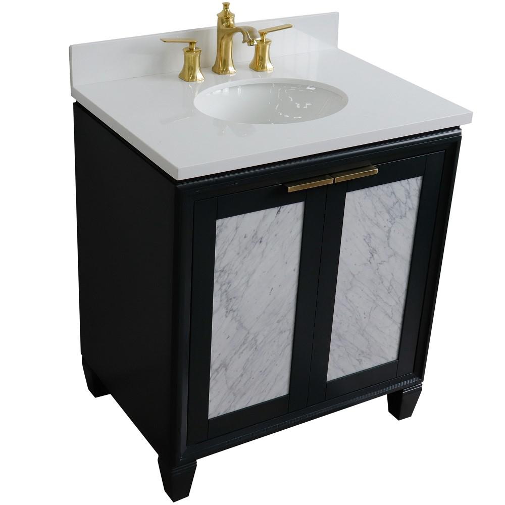 31 Single sink vanity in Dark Gray finish with White quartz with oval sink. Picture 10