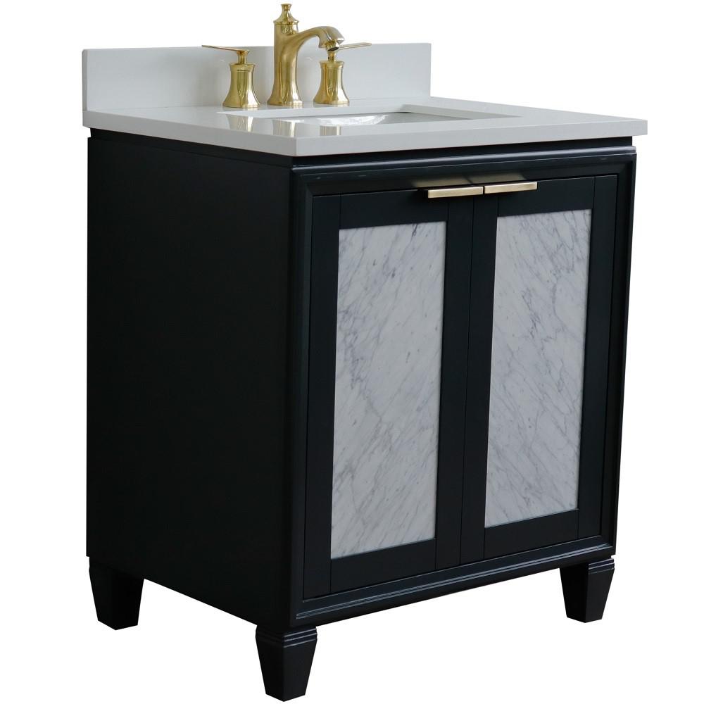 31 Single sink vanity in Dark Gray finish with White quartz with rectangle sink. Picture 3