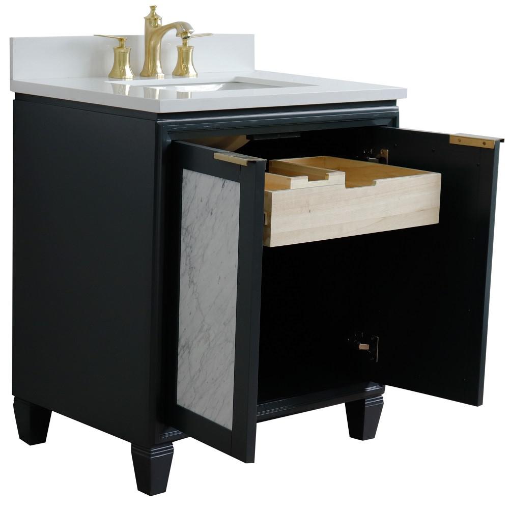 31 Single sink vanity in Dark Gray finish with White quartz with rectangle sink. Picture 7