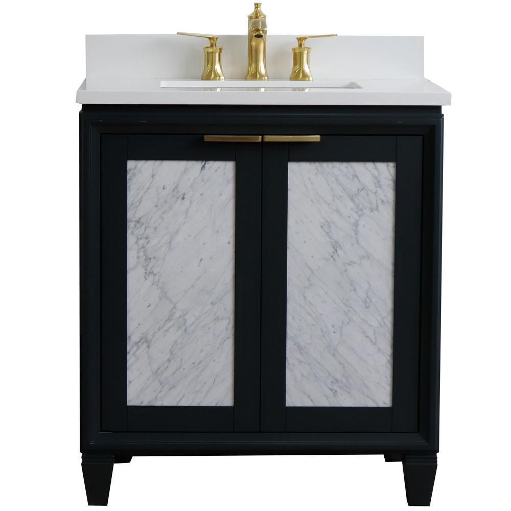 31 Single sink vanity in Dark Gray finish with White quartz with rectangle sink. Picture 8