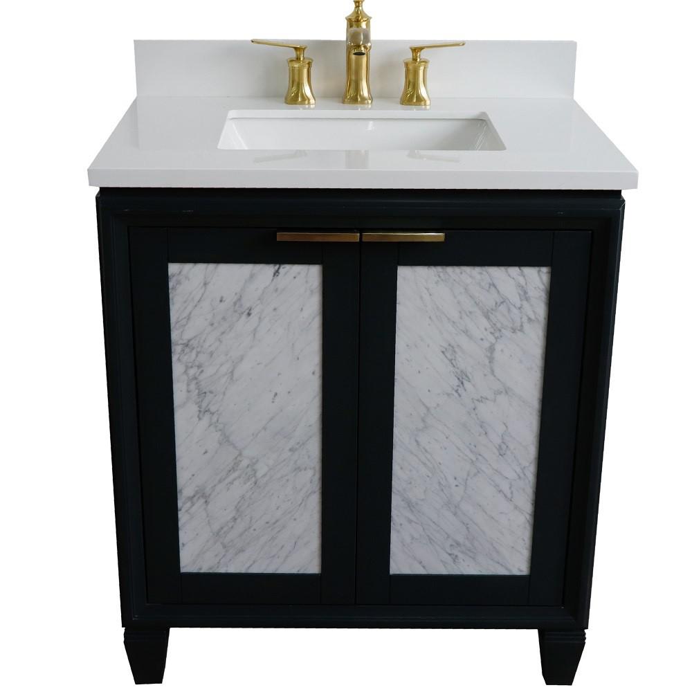 31 Single sink vanity in Dark Gray finish with White quartz with rectangle sink. Picture 11