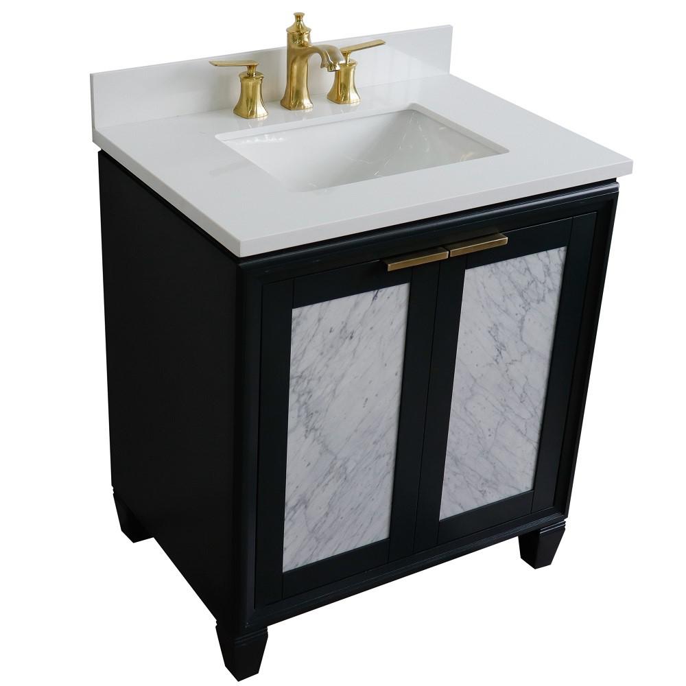 31 Single sink vanity in Dark Gray finish with White quartz with rectangle sink. Picture 12